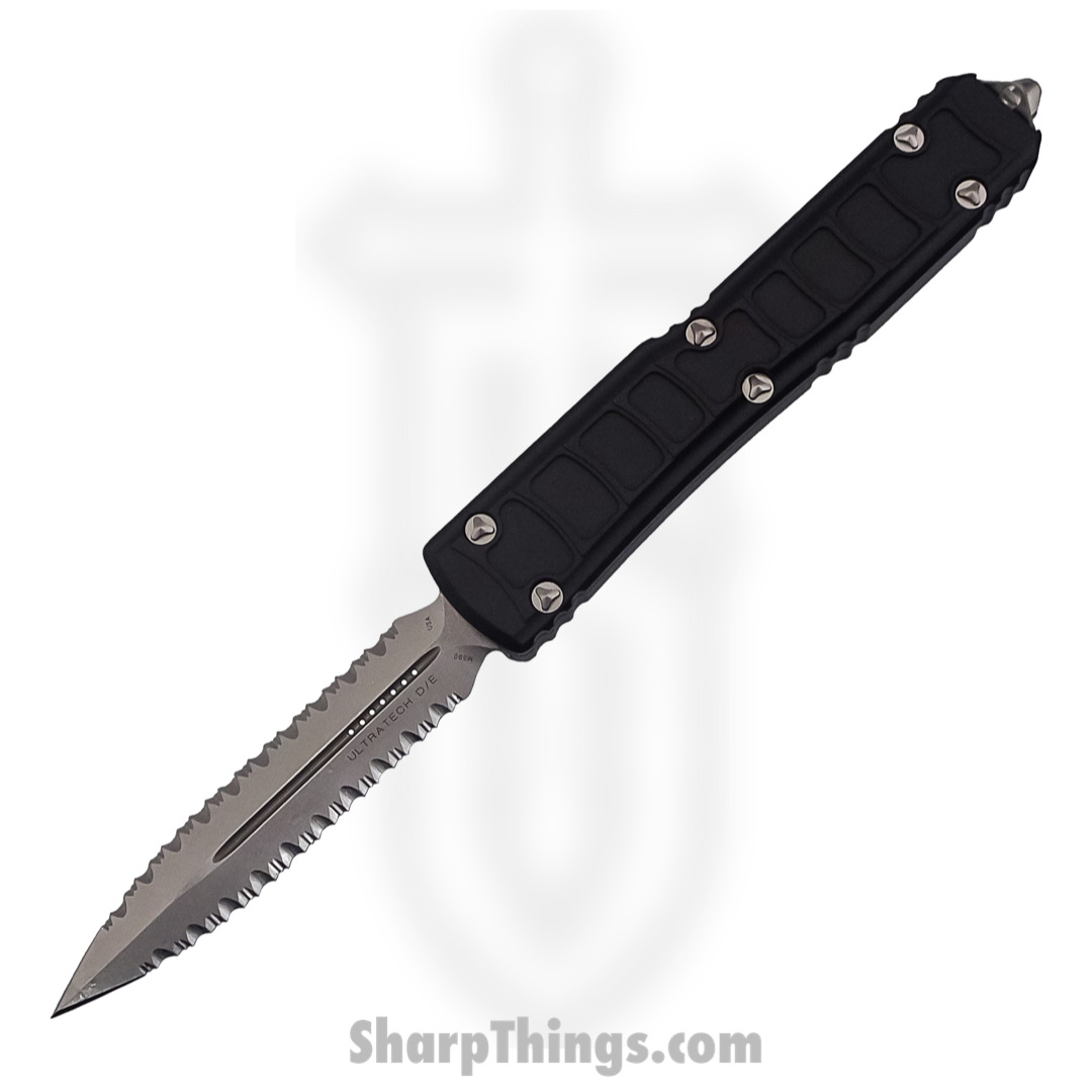 Microtech - 122II-D12S - Ultratech II - OTF Auto - Elmax, M390, 204P Stonewash Dagger - 6061-T6 Aluminum - Black