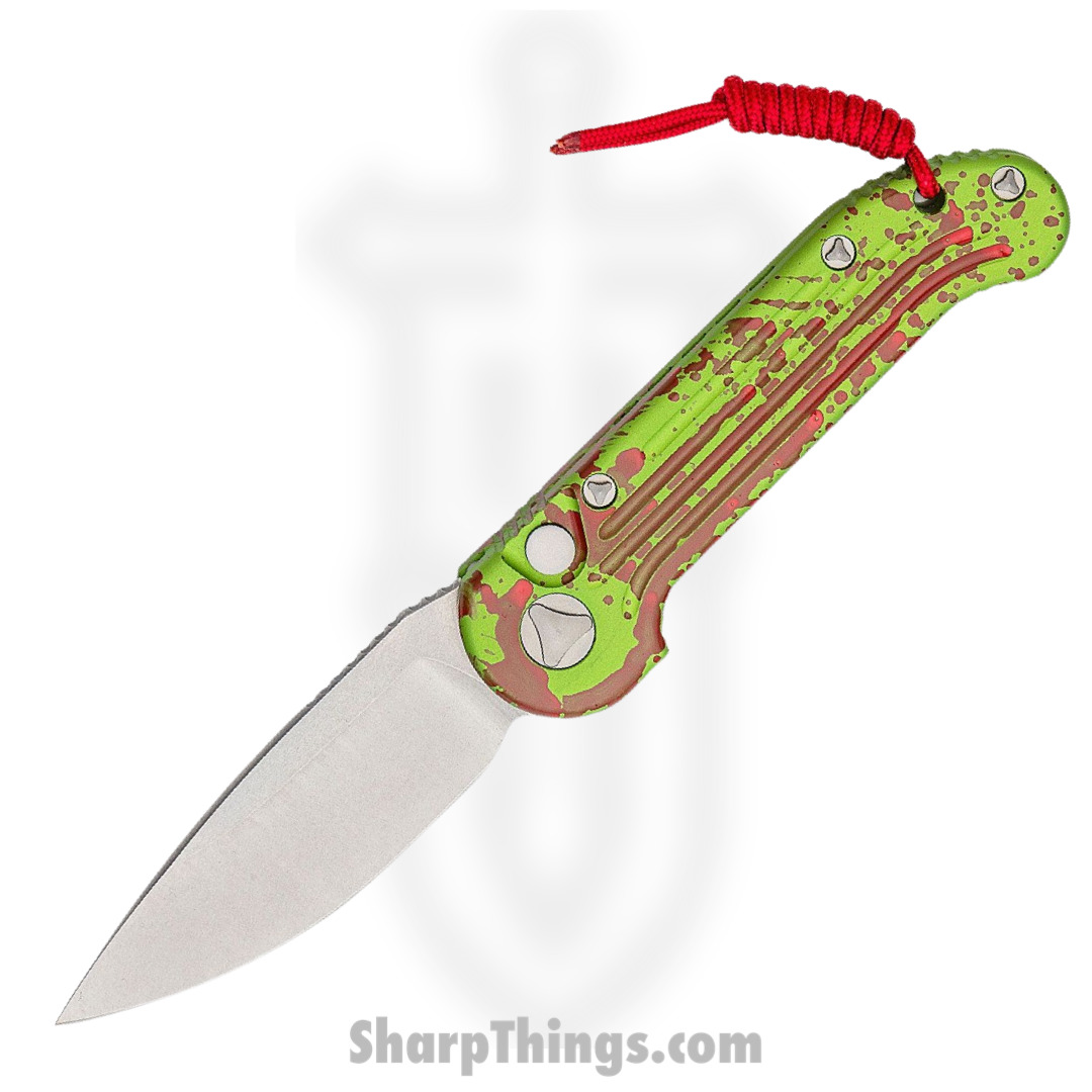 Microtech - 135-10Z - L.U.D.T. Zombie - Automatic Knife - CTS-204P Stonewash Drop Point - 6061-T6 Aluminum - Green/Red