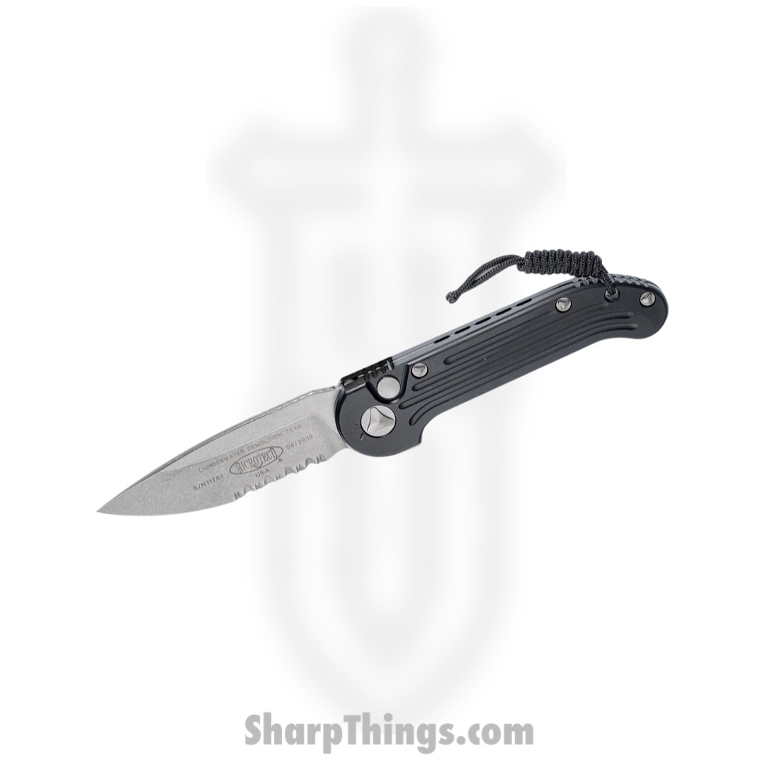 Microtech - 135-11 - L.U.D.T. - Automatic Knife - Elmax, M390, 204P Stonewash Drop Point - 6061-T6 Aluminum - Black