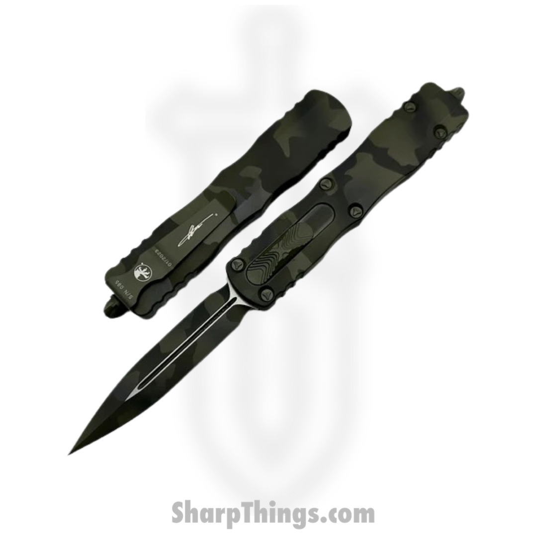 Microtech - 227-1OCS - Dirac Delta Signature Series - OTF Auto - Elmax, M390, 204P Coated Dagger - 6061-T6 Aluminum - Olive Camo