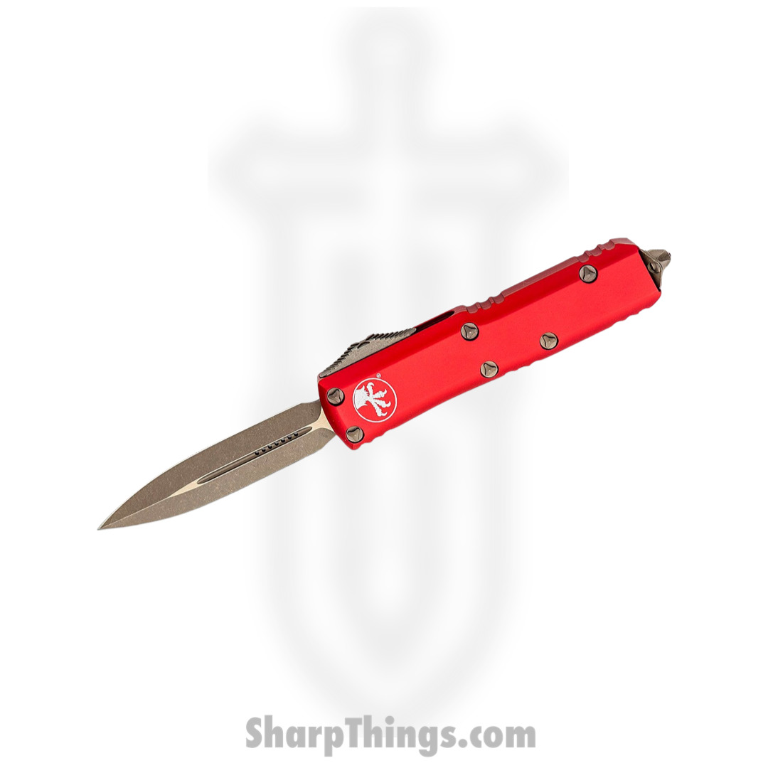 Microtech - 232-13APRD - UTX-85 - OTF Auto - Elmax, M390, 204P Bronze Apocalyptic Dagger - 6061-T6 Aluminum - Red