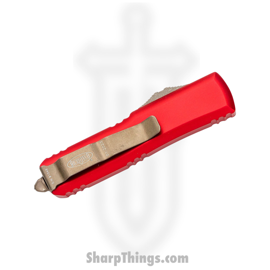 Microtech - 232-13APRD - UTX-85 - OTF Auto - Elmax, M390, 204P Bronze Apocalyptic Dagger - 6061-T6 Aluminum - Red - Image 4