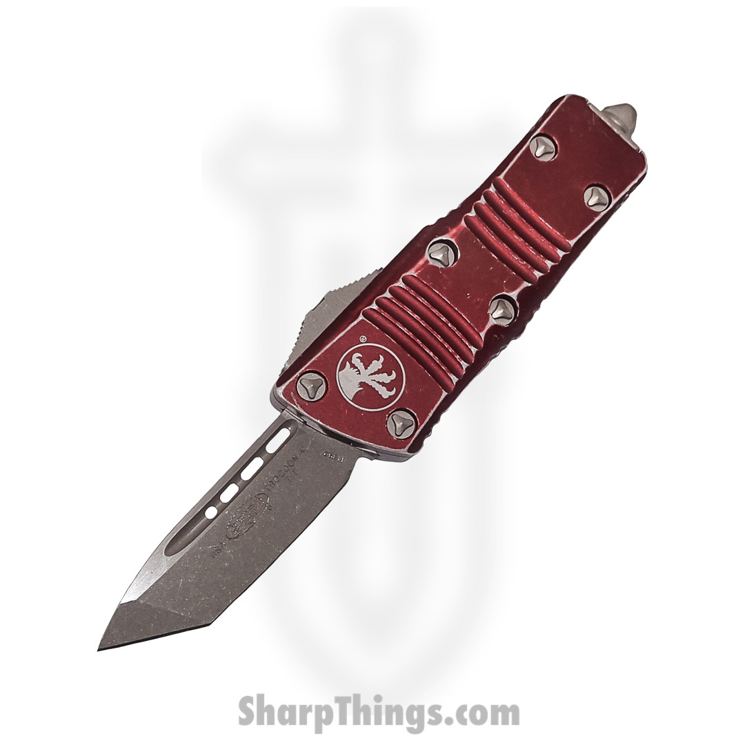 Microtech - 240-10DMR - Mini Combat Troodon - OTF Auto - 204P Stonewash Tanto - 6061-T6 Aluminum - Distressed Merlot