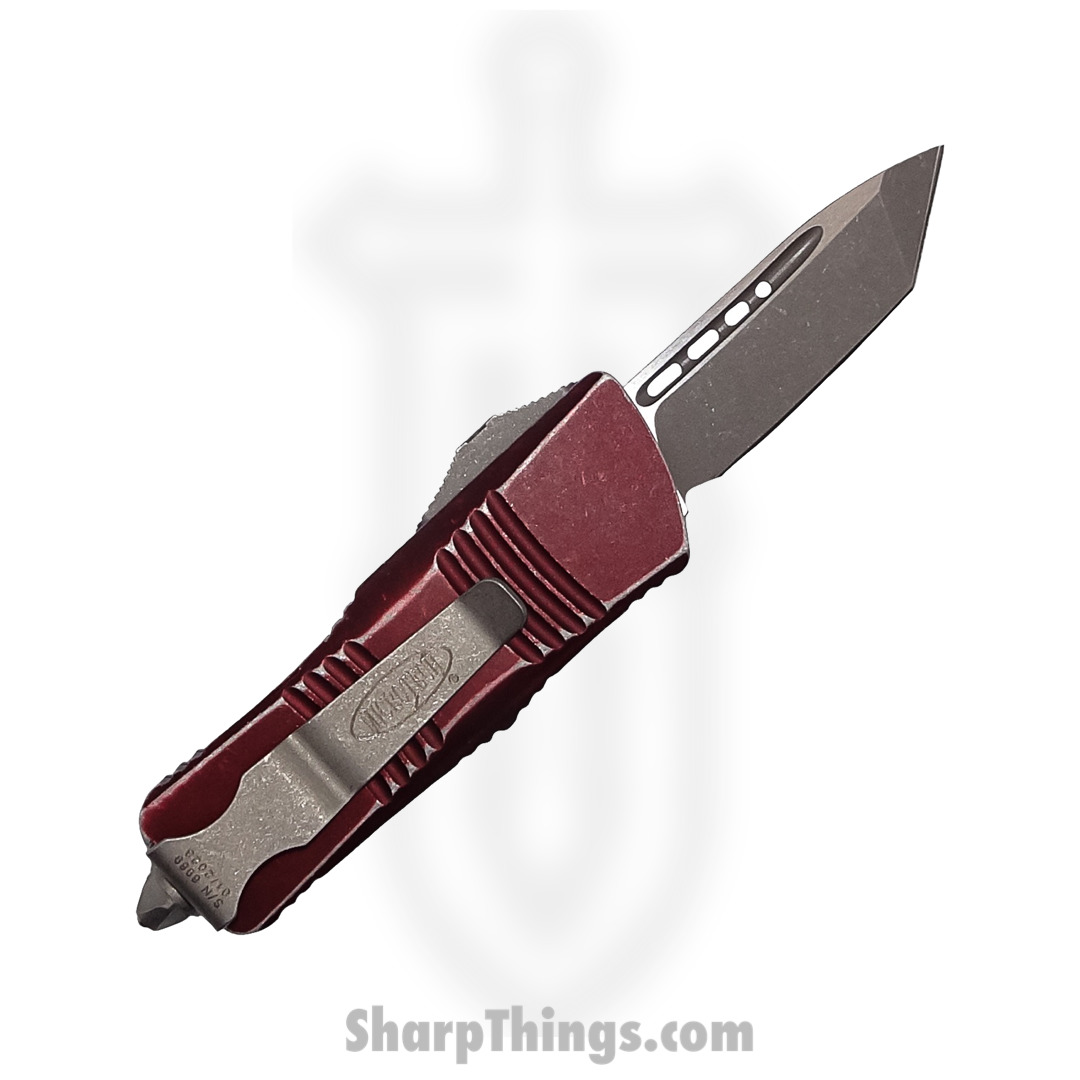 Microtech - 240-10DMR - Mini Combat Troodon - OTF Auto - 204P Stonewash Tanto - 6061-T6 Aluminum - Distressed Merlot - Image 2