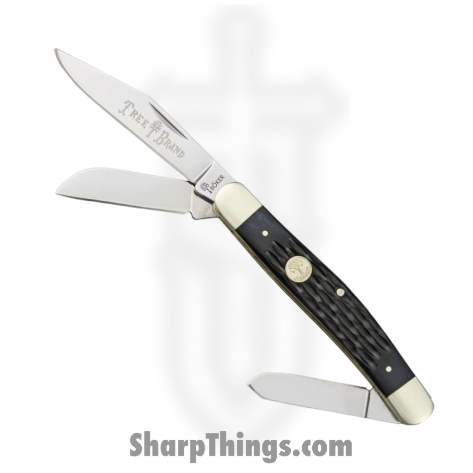Boker - BO110725 - Tree Brand Stockman - Folding Knife - Carbon Steel Satin Clip Spey Sheepsfoot - Jigged Bone - Black