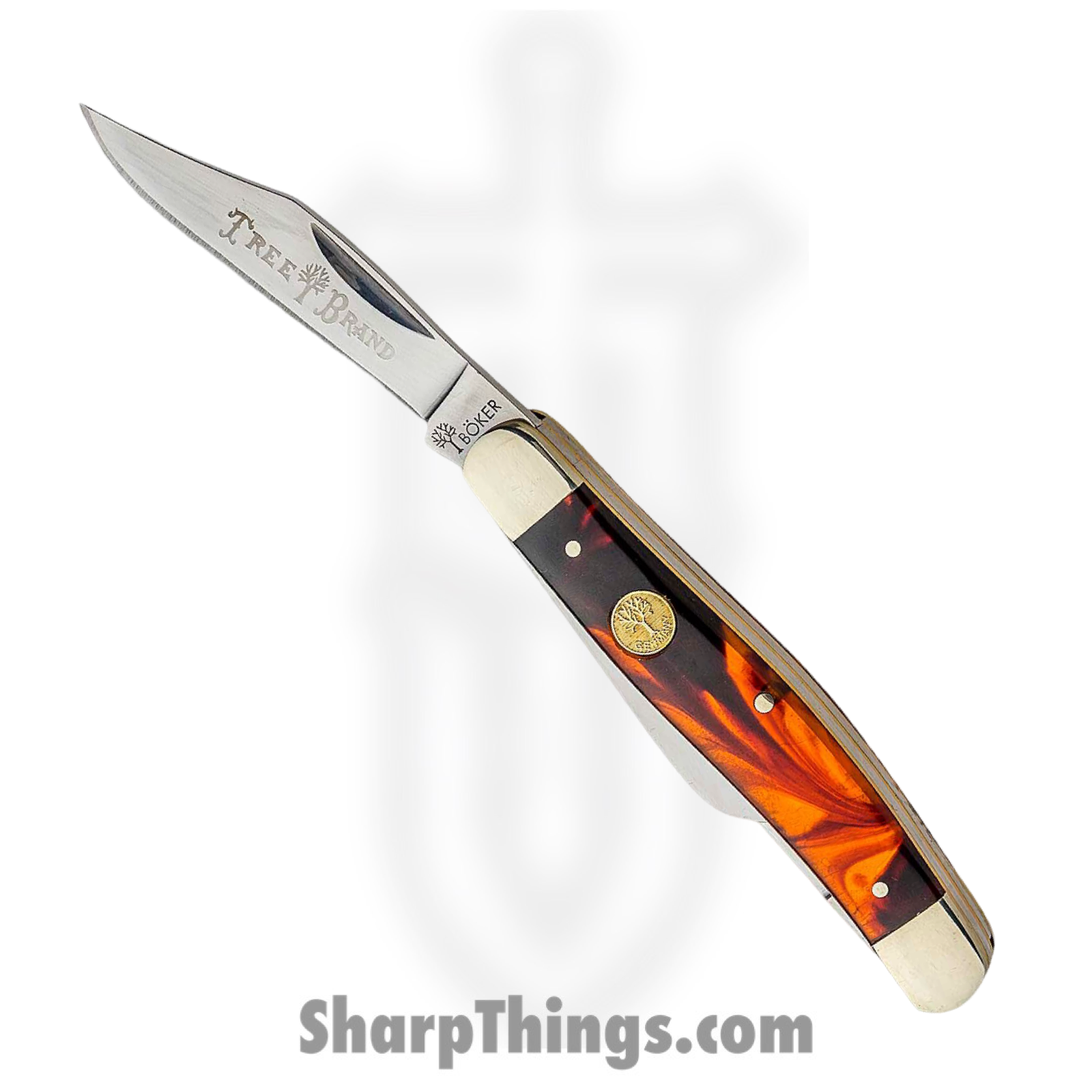 Boker - BO110726T - Tree Brand Stockman - Folding Knife - Carbon Steel Satin Clip Spey Sheepsfoot - Imitation Tortoise - Brown Orange