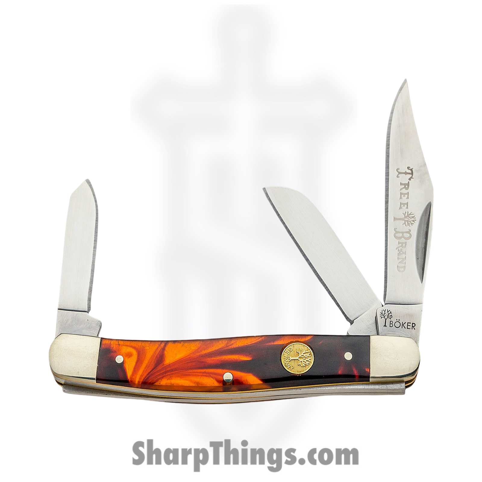 Boker - BO110726T - Tree Brand Stockman - Folding Knife - Carbon Steel Satin Clip Spey Sheepsfoot - Imitation Tortoise - Brown Orange - Image 2