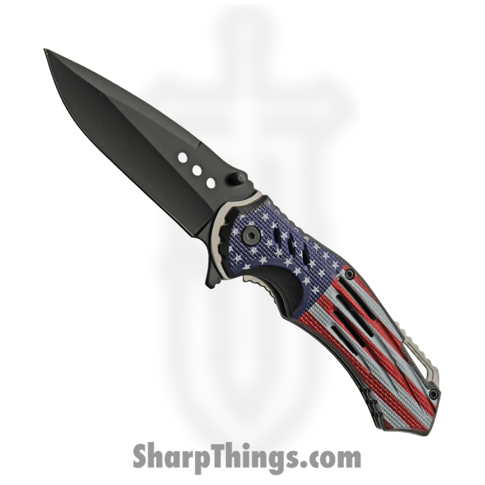 Rite Edge - CN300552US - Flag - Folding Knife - Stainless Coated Clip Point - ABS - Red/White/Blue