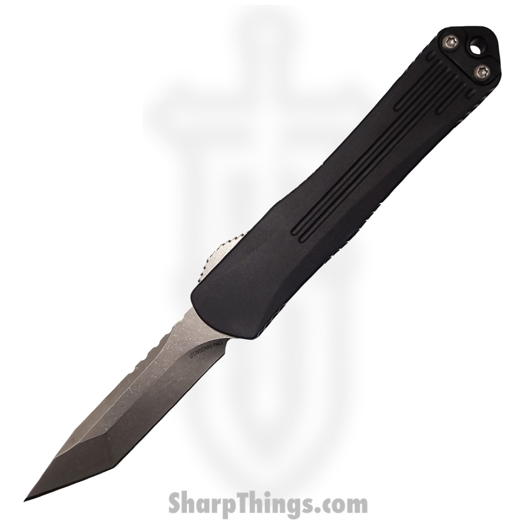 Heretic Knives - H023-2a-Ambi - Manticore S - OTF Auto - Magnacut Stonewash Tanto - 6061-T6 Aluminum - Black