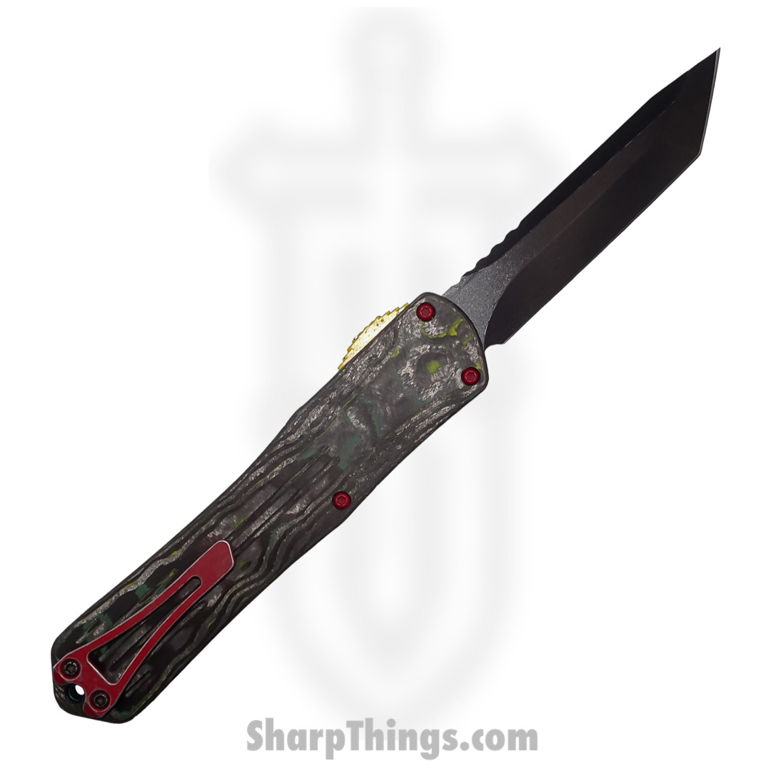 Heretic Knives - H031-8A-BOUNTY - Manticore X Bounty Hunter - OTF Auto - Magnacut Coated Tanto - 6061-T6 Aluminum/Camo Carbon - Green/Red/Yellow - Image 2
