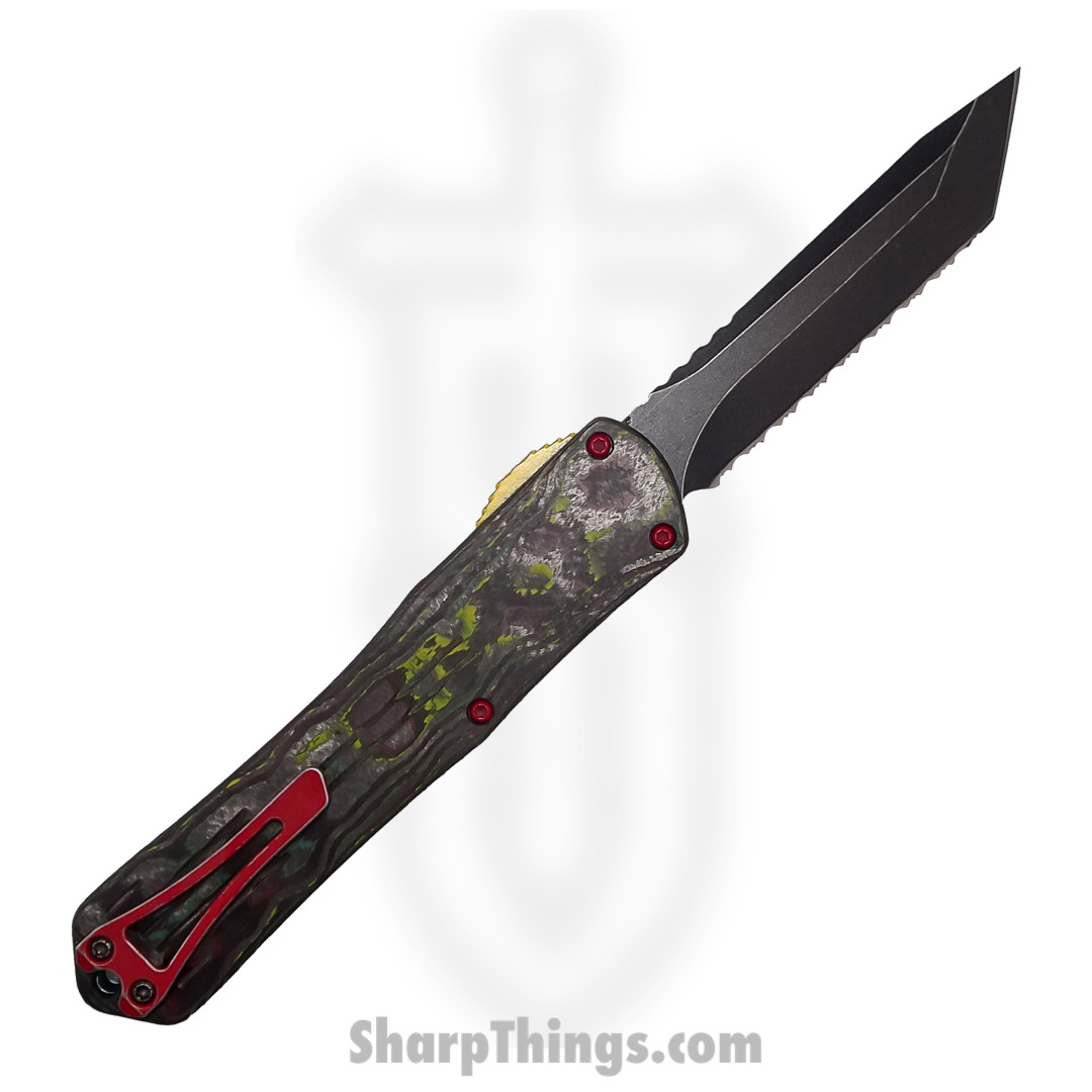 Heretic Knives - H031-8C-BOUNTY - Manticore X Bounty Hunter - OTF Auto - Magnacut Coated Tanto - 6061-T6 Aluminum/Camo Carbon - Green/Red/Yellow - Image 2