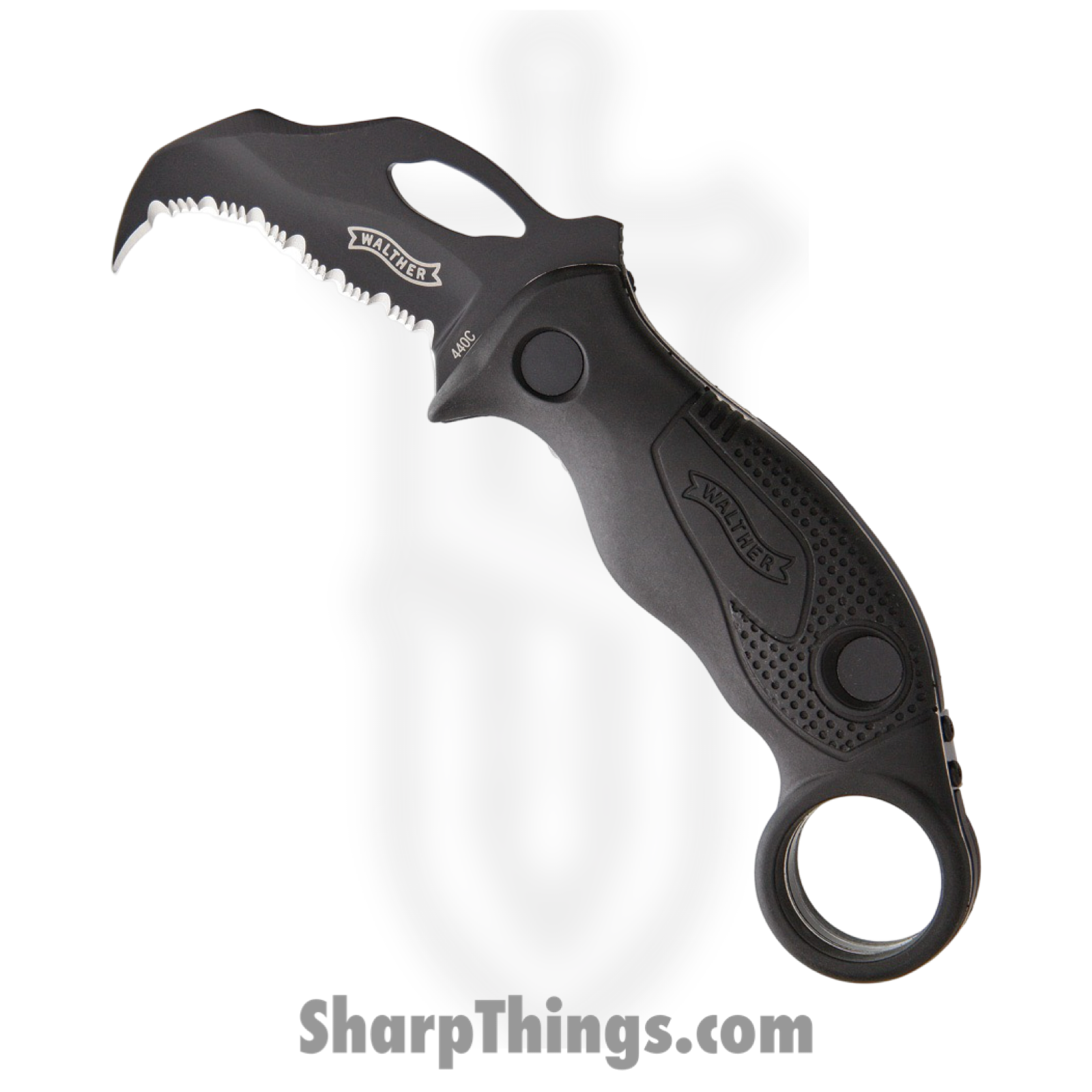 Walther - WAL50764 - KDK - Folding Knife - 440C Coated Hawkbill - Synthetic - Black
