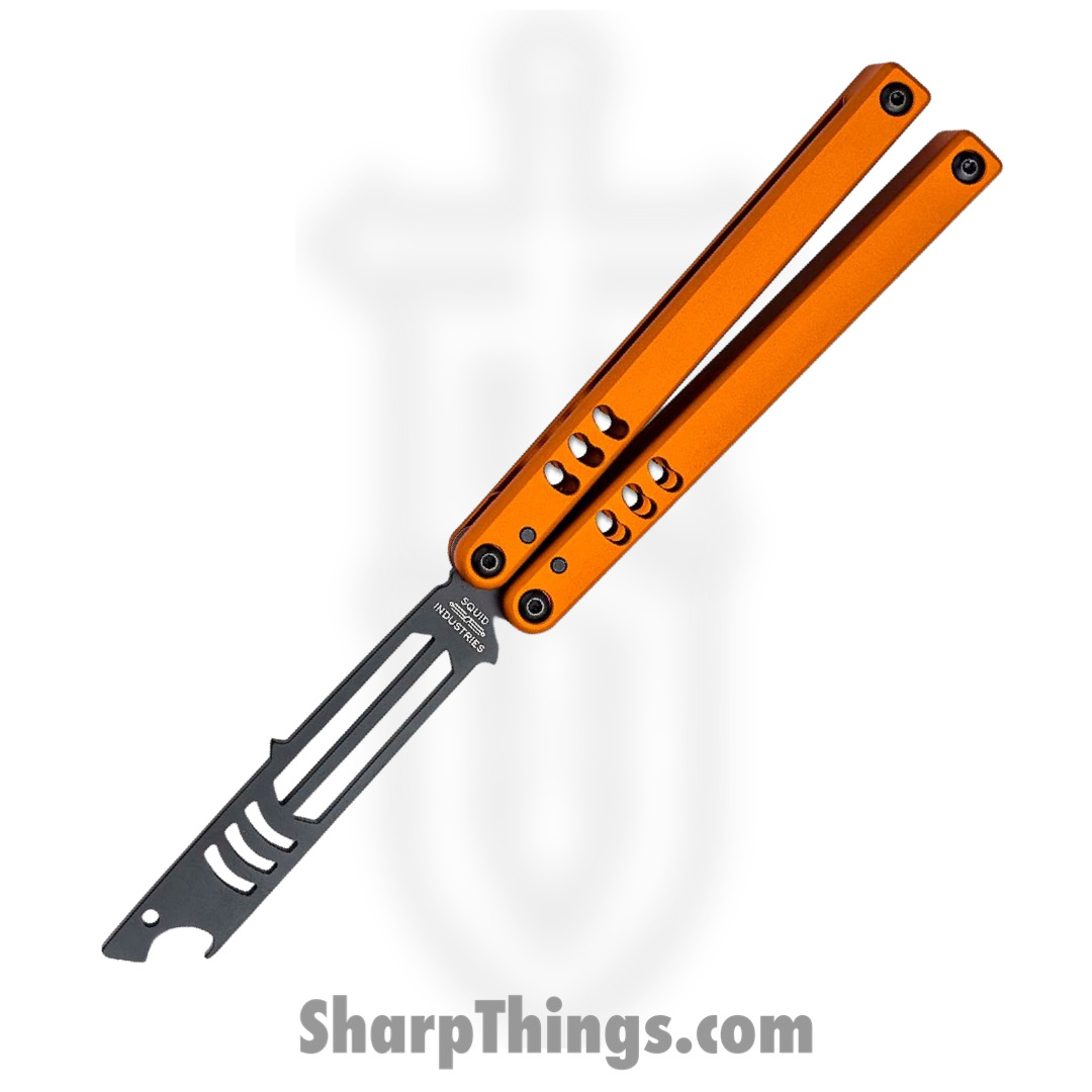Squid Industries - 04TR04CK01OR - Mako V4.5 Inked Bottle Opener Balisong Trainer - 304 Stainless 6061-T6 - Orange and Black