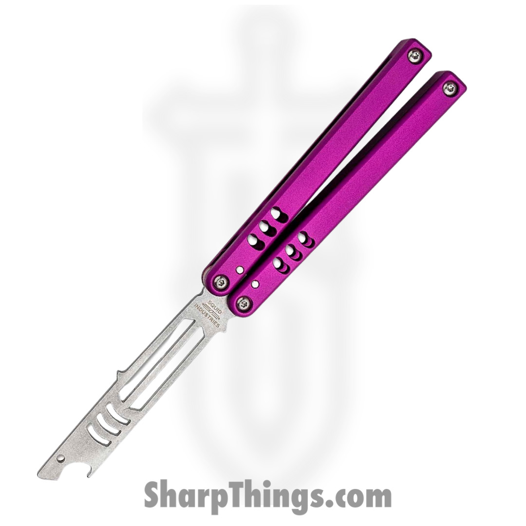 Squid Industries - 04TR04SW01PU - Mako V4.5 Bottle Opener Balisong Trainer - 304 Stainless 6061-T6 - Purple