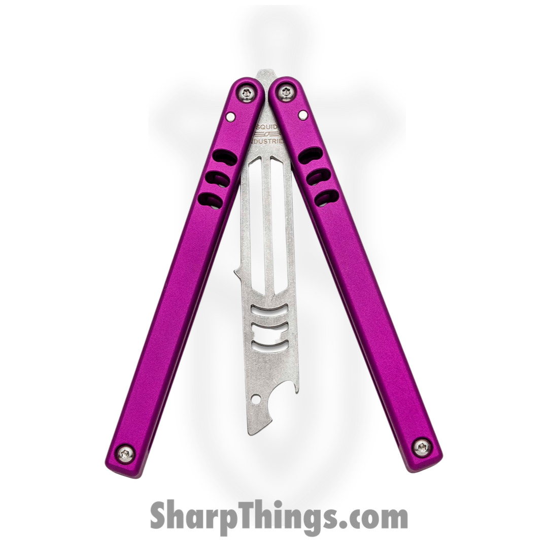 Squid Industries - 04TR04SW01PU - Mako V4.5 Bottle Opener Balisong Trainer - 304 Stainless 6061-T6 - Purple - Image 3