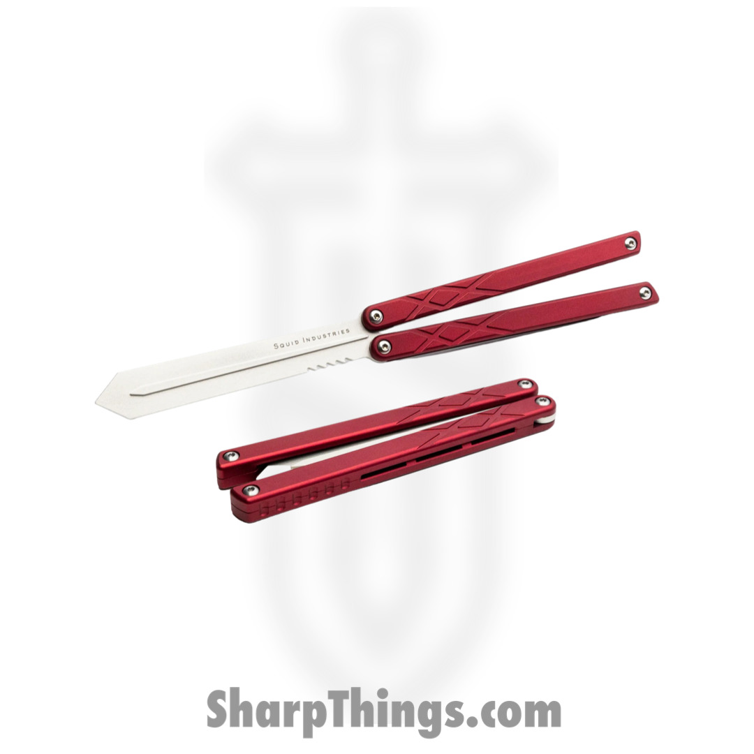 Squid Industries - 07TR75SW01RD - Swordfish Trainer Knife - Balisong - Trainer - Bead Blasted 7075 Aluminum - Red and Silver