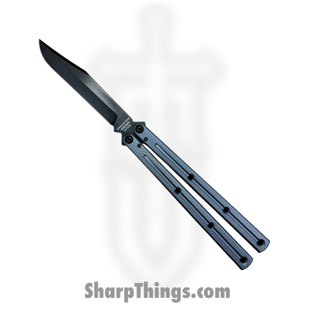 Squid Industries - 09BWALDC01GM - Krake Raken Bowie V2.5 Inked Balisong Knife - AEB-L 7075 - Gunmetal