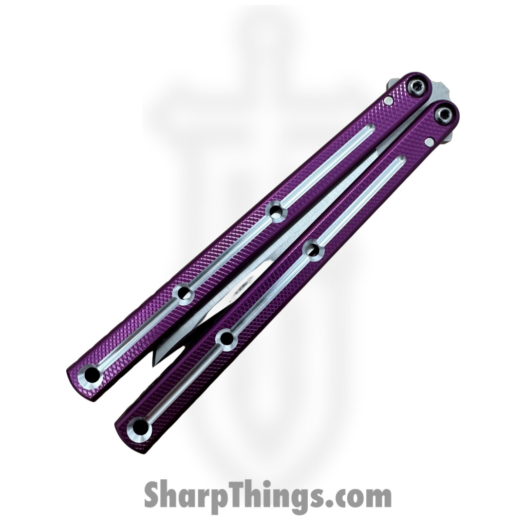 Squid Industries - 09BWALSA02PU - Krake Raken BOWIE V2.5 Dual-Tone Balisong Knife - AEB-L 7075 - Purple - Image 4