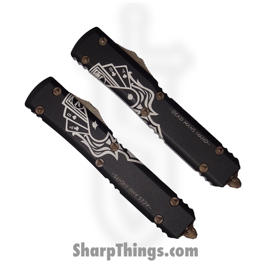 Microtech - 119-13SETDMS - Ultratech Hellhound/Warhound Dead Man's Hand Set - OTF Auto - Elmax Bronze - 6061-T6 Aluminum - Black/White - Image 4