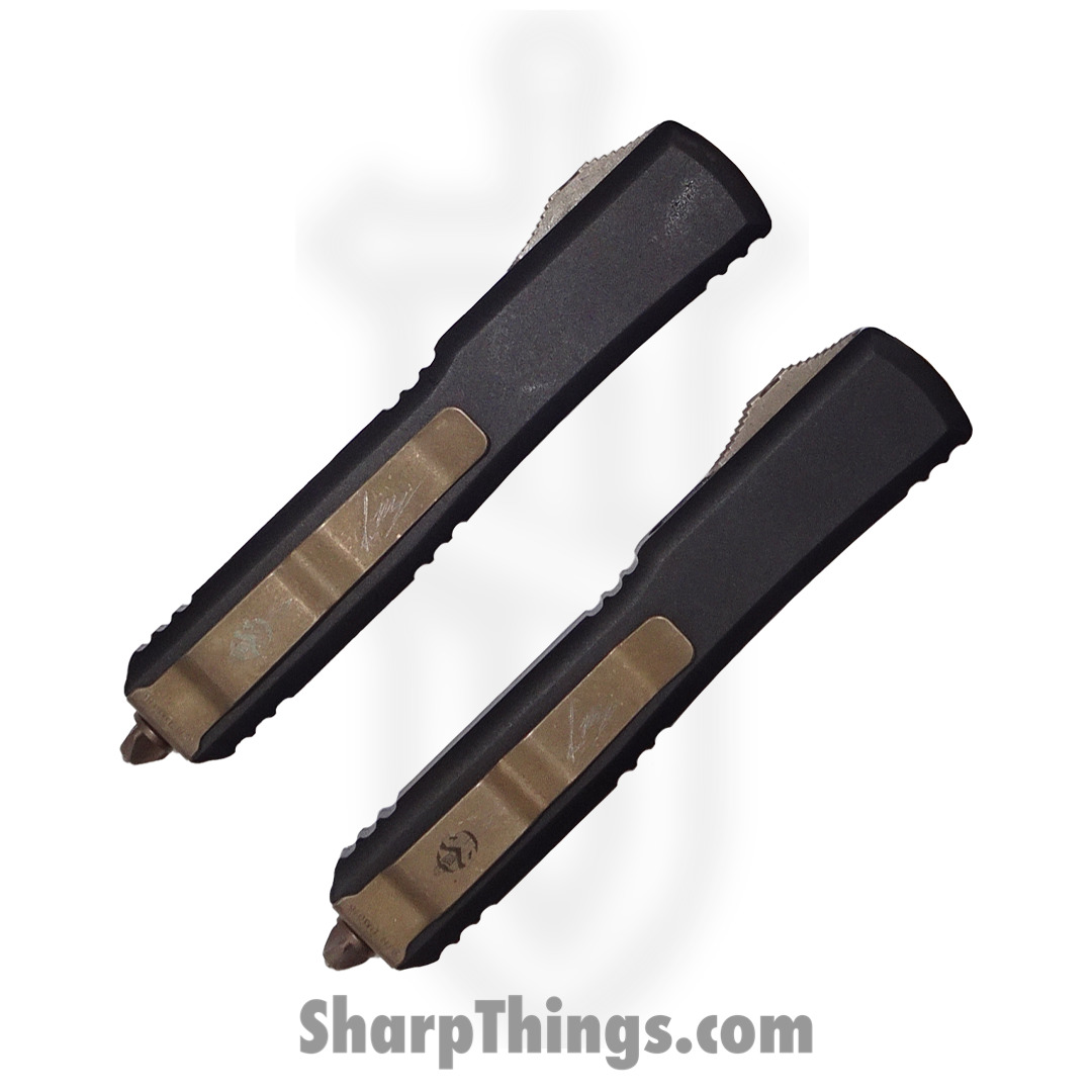 Microtech - 119-13SETDMS - Ultratech Hellhound/Warhound Dead Man's Hand Set - OTF Auto - Elmax Bronze - 6061-T6 Aluminum - Black/White - Image 3