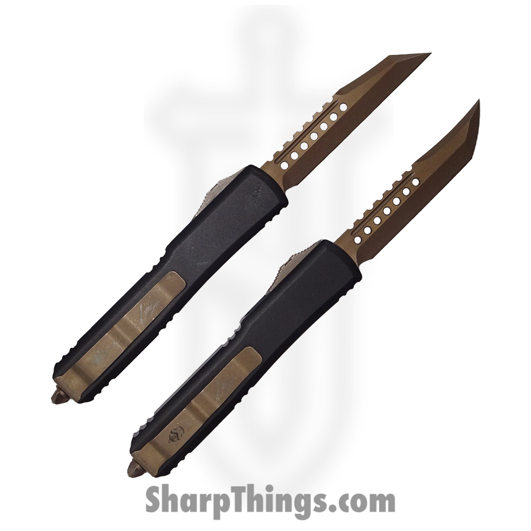 Microtech - 119-13SETDMS - Ultratech Hellhound/Warhound Dead Man's Hand Set - OTF Auto - Elmax Bronze - 6061-T6 Aluminum - Black/White - Image 2