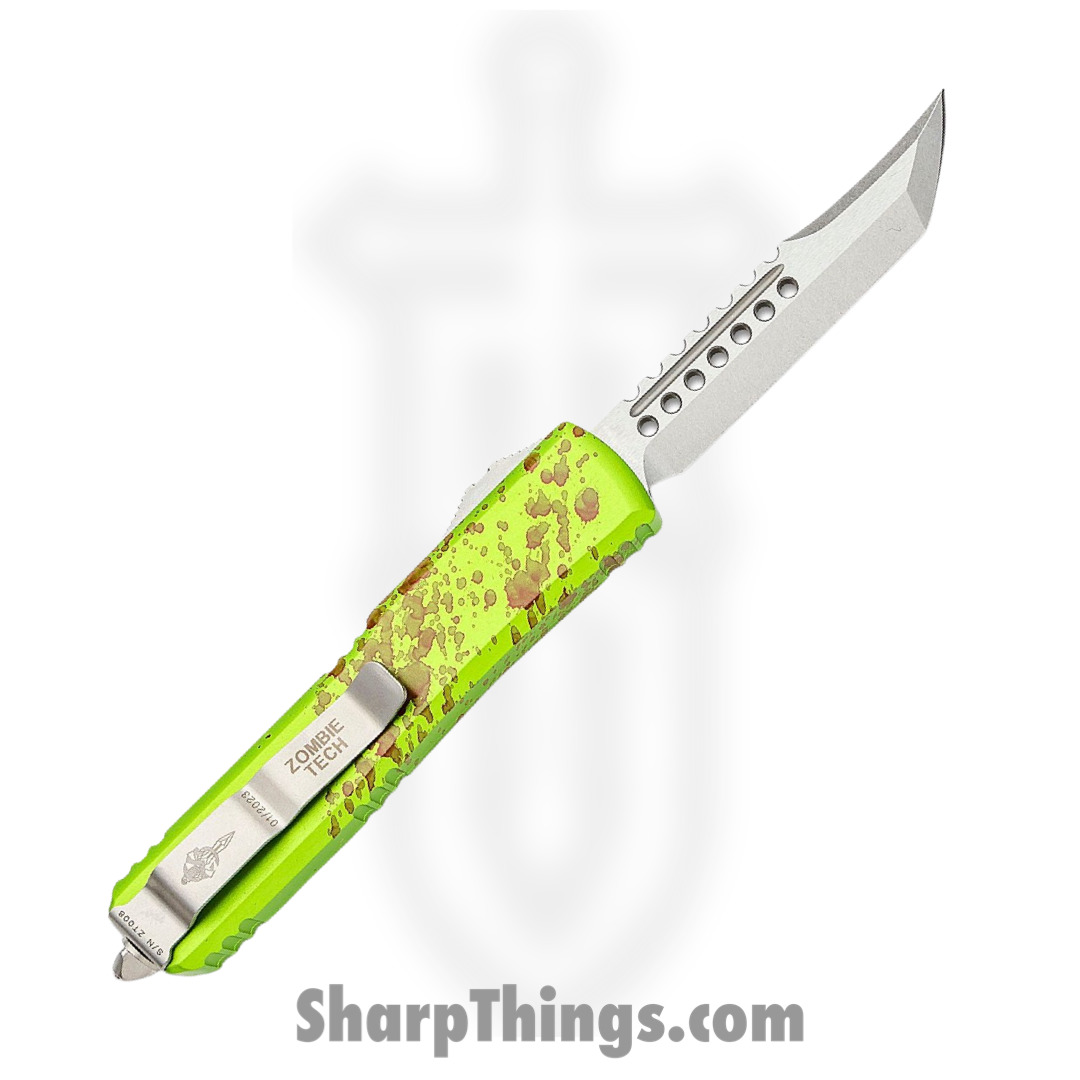 Microtech - 119-10SETZTS - Ultratech Hellhound/Warhound Zombie Set - OTF Auto - Elmax Stonewash - 6061-T6 Aluminum - Green/Red - Image 3