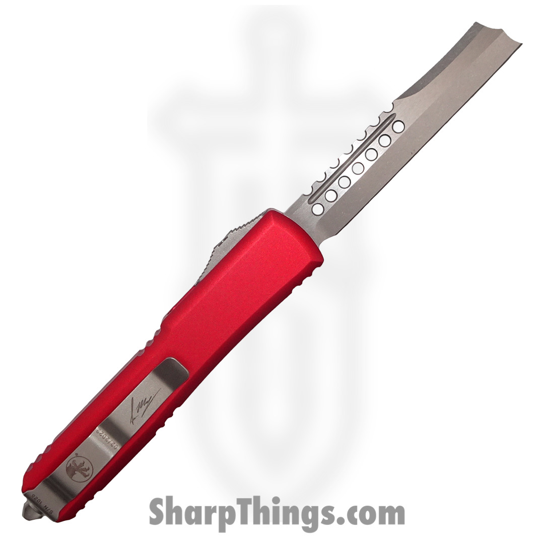 Microtech - 119R-10RDS - Ultratech Signature Series - OTF Auto - Elmax Stonewash Hellhound Razor - 6061-T6 Aluminum - Red - Image 4
