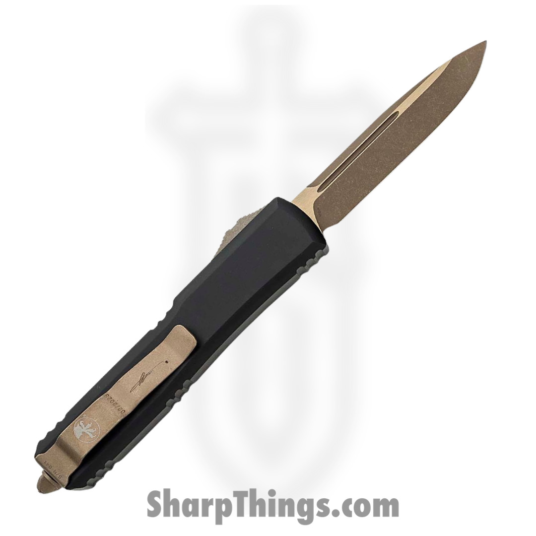 Microtech - 121-13DMS - Ultratech Deadmans Hand - OTF Auto - M390 Bronze Drop Point - 6061-T6 Aluminum - Black/White - Image 2