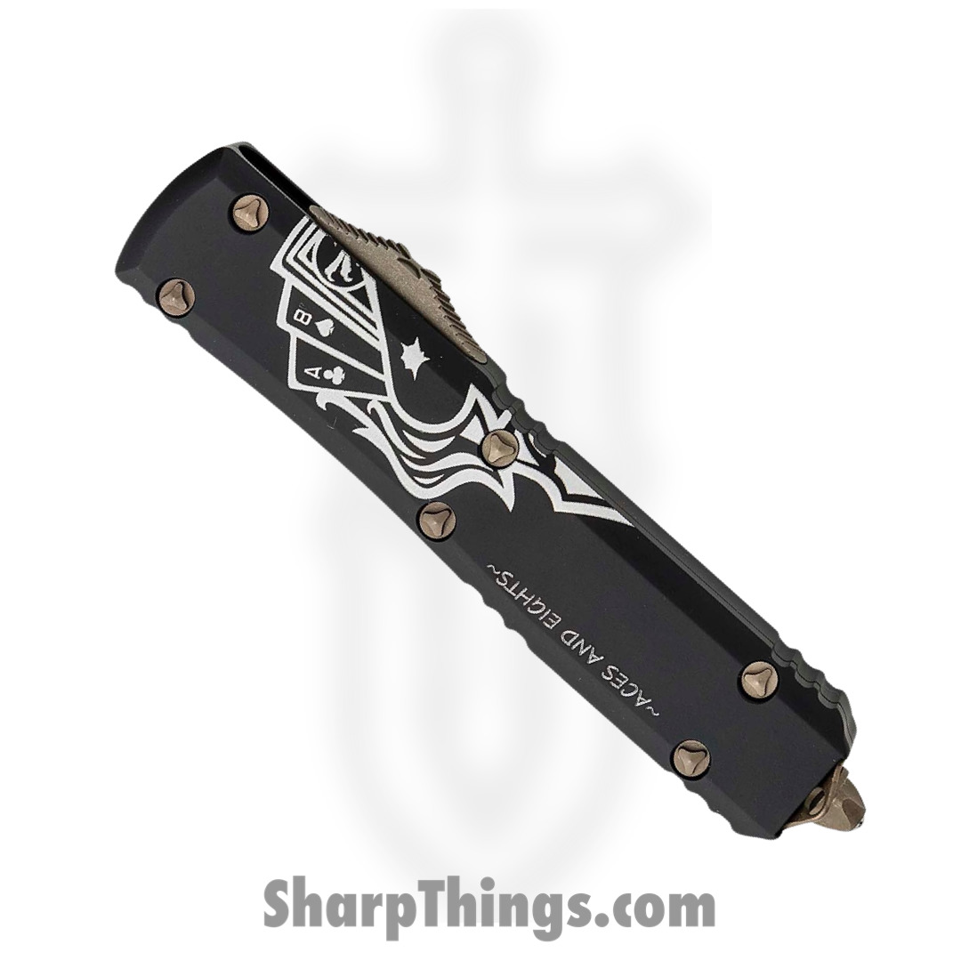 Microtech - 121-13DMS - Ultratech Deadmans Hand - OTF Auto - M390 Bronze Drop Point - 6061-T6 Aluminum - Black/White - Image 3