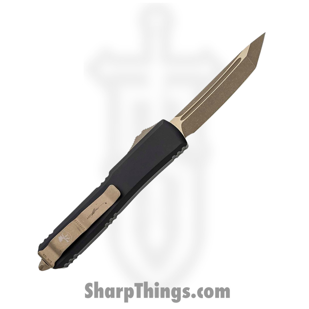 Microtech - 123-13DMS - Ultratech Deadmans Hand - OTF Auto - Elmax Bronze Tanto - 6061-T6 Aluminum - Black/White - Image 2