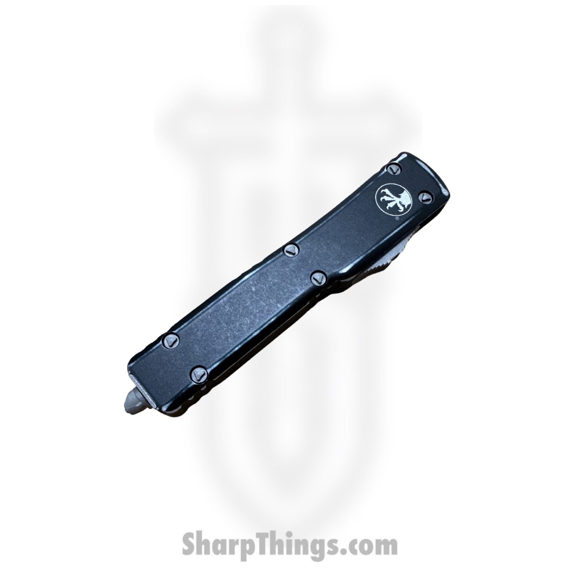 Microtech - 147-D12DBK - UTX-70 - OTF Auto - Elmax Apocalyptic Dagger - 6061-T6 Aluminum - Distressed Black - Image 3