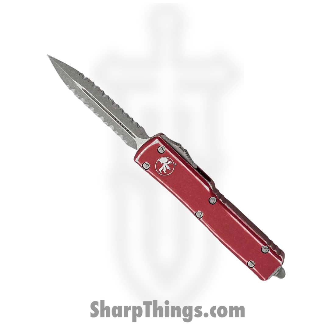 Microtech - 147-D12DMR - UTX-70 - OTF Auto - Elmax Apocalyptic Dagger - 6061-T6 Aluminum - Distressed Merlot