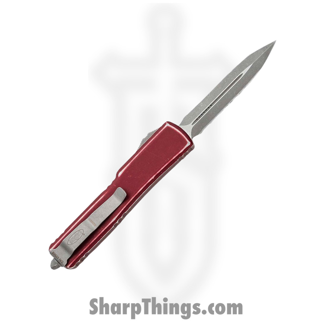 Microtech - 147-D12DMR - UTX-70 - OTF Auto - Elmax Apocalyptic Dagger - 6061-T6 Aluminum - Distressed Merlot - Image 2