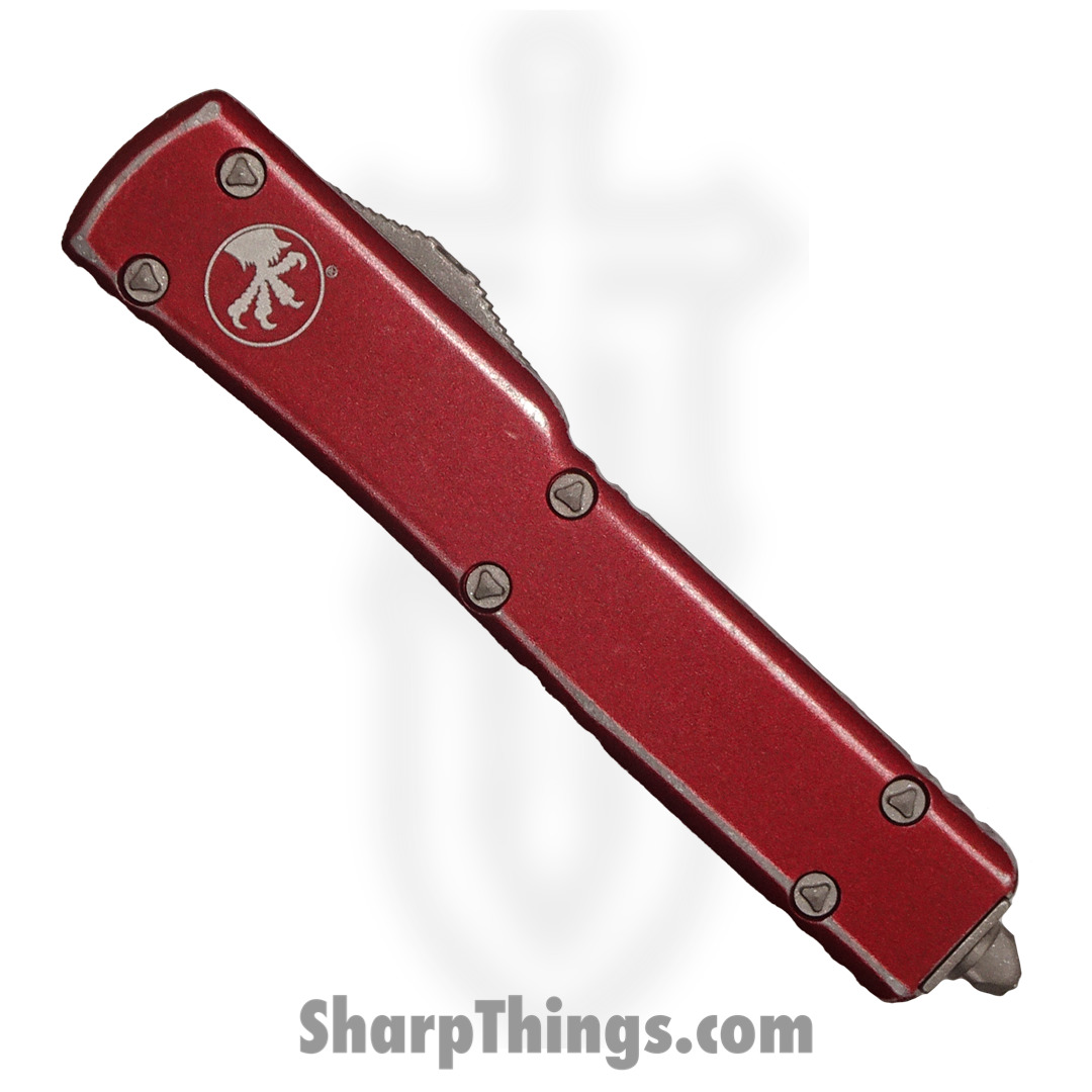 Microtech - 147-D12DMR - UTX-70 - OTF Auto - Elmax Apocalyptic Dagger - 6061-T6 Aluminum - Distressed Merlot - Image 4