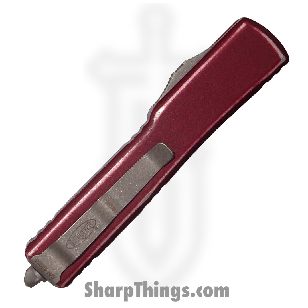 Microtech - 147-D12DMR - UTX-70 - OTF Auto - Elmax Apocalyptic Dagger - 6061-T6 Aluminum - Distressed Merlot - Image 5