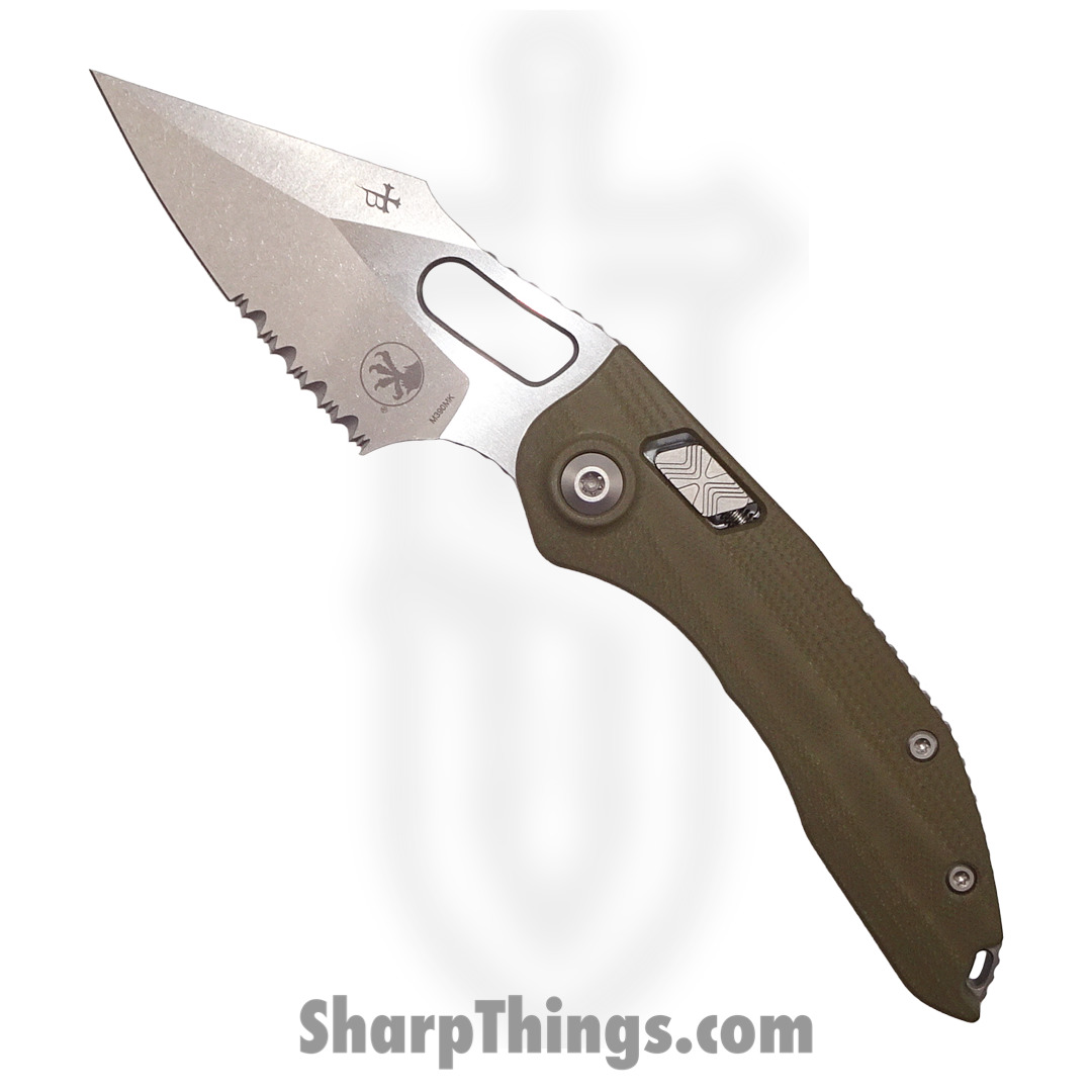 Microtech - 169RL-11GTOD - Stitch RAM-LOK Spear Point Serrated Knife - M390MK - G10 OD Green