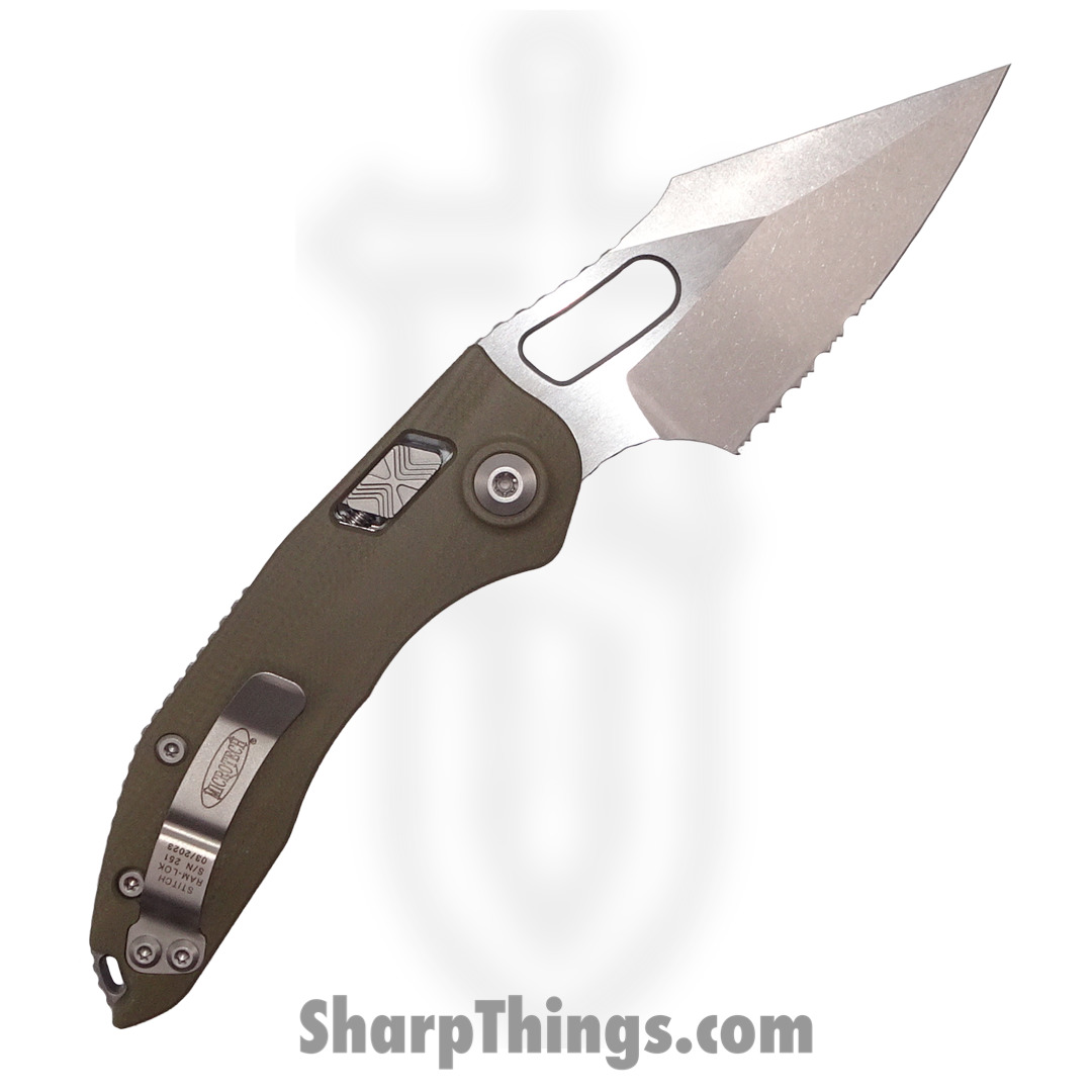 Microtech - 169RL-11GTOD - Stitch RAM-LOK Spear Point Serrated Knife - M390MK - G10 OD Green - Image 4