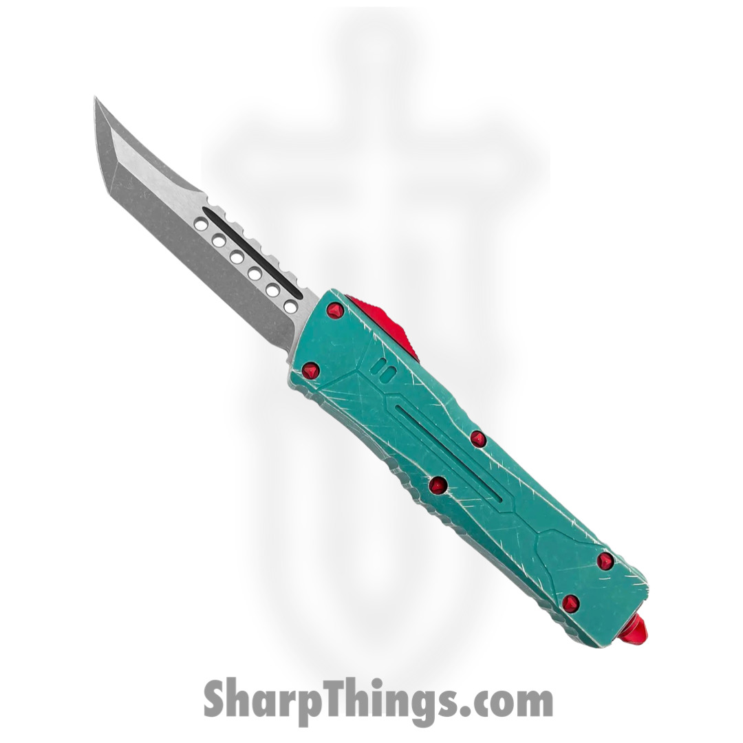 Microtech - 219-10BH - Combat Troodon Bounty Hunter - OTF Auto - M390 Apocalyptic Hellhound Tanto - 6061-T6 Aluminum - Green/Red/Yellow
