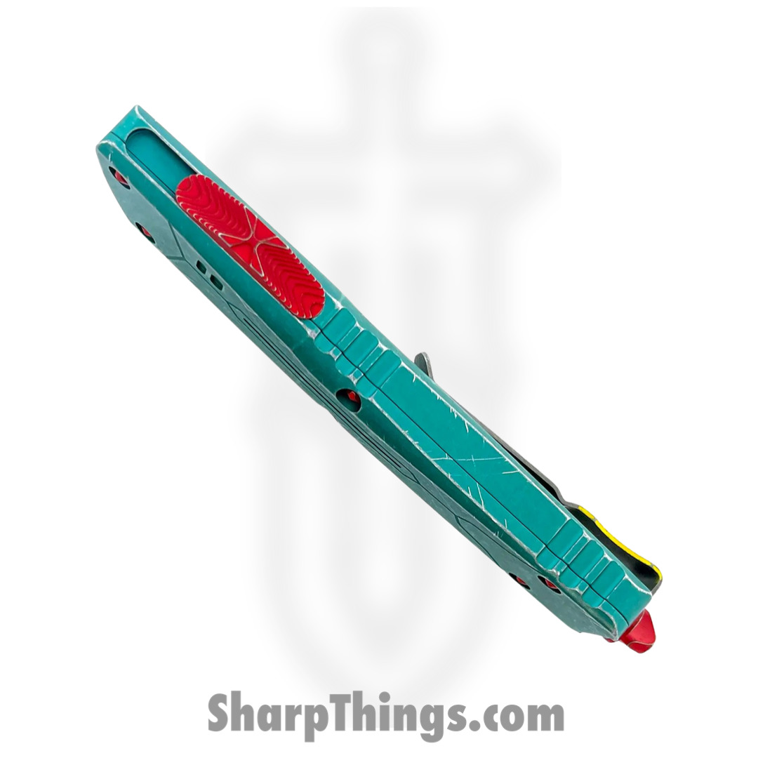 Microtech - 219-10BH - Combat Troodon Bounty Hunter - OTF Auto - M390 Apocalyptic Hellhound Tanto - 6061-T6 Aluminum - Green/Red/Yellow - Image 2