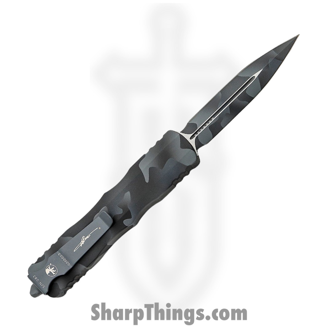 Microtech - 227-1UCS - Dirac Delta Signature Series - OTF Auto - M390 Coated Dagger - 6061-T6 Aluminum - Urban Camo - Image 2