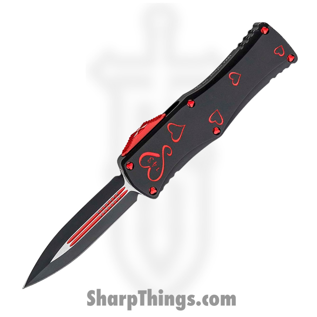 Microtech - 702-1SETTFS - Hera Twin Flames Set - OTF Auto - M390 Coated Dagger - 6061-T6 Aluminum/Hearts - Black/Red - Image 2