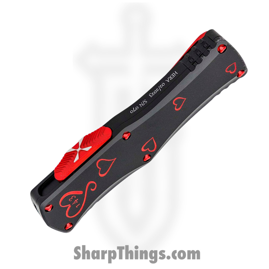 Microtech - 702-1SETTFS - Hera Twin Flames Set - OTF Auto - M390 Coated Dagger - 6061-T6 Aluminum/Hearts - Black/Red - Image 4