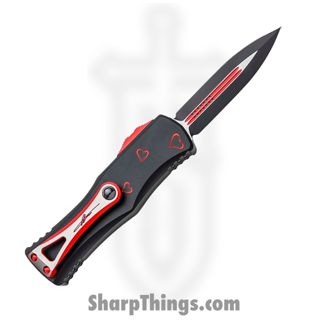 Microtech - 702-1SETTFS - Hera Twin Flames Set - OTF Auto - M390 Coated Dagger - 6061-T6 Aluminum/Hearts - Black/Red - Image 5