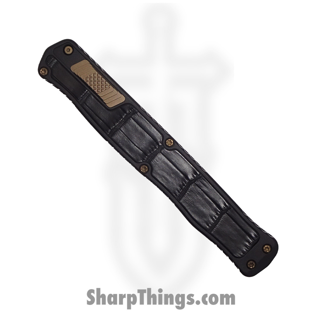 Heretic Knives - HKC23-23 - Custom Cleric II - Automatic Knife - 3V Vegas Forge Bronze Damascus Tanto - Aluminum/Crocodile Inlay - Black - Image 3