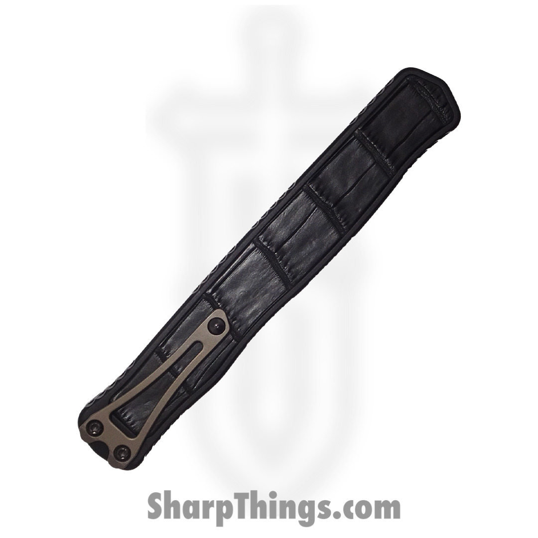 Heretic Knives - HKC23-23 - Custom Cleric II - Automatic Knife - 3V Vegas Forge Bronze Damascus Tanto - Aluminum/Crocodile Inlay - Black - Image 4