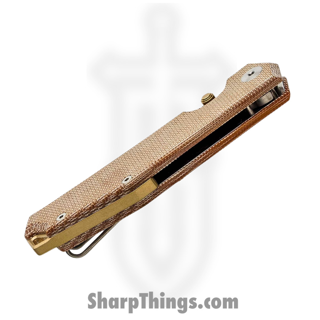 GiantMouse - CLYDE-NAT-MICARTA-BRASS - Ace Clyde - Folding Knife - Elmax Stonewash Trailing Point - Micarta - Natural - Image 2