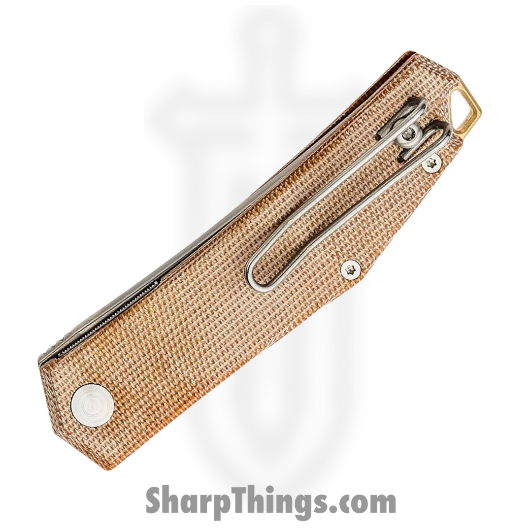 GiantMouse - CLYDE-NAT-MICARTA-BRASS - Ace Clyde - Folding Knife - Elmax Stonewash Trailing Point - Micarta - Natural - Image 3