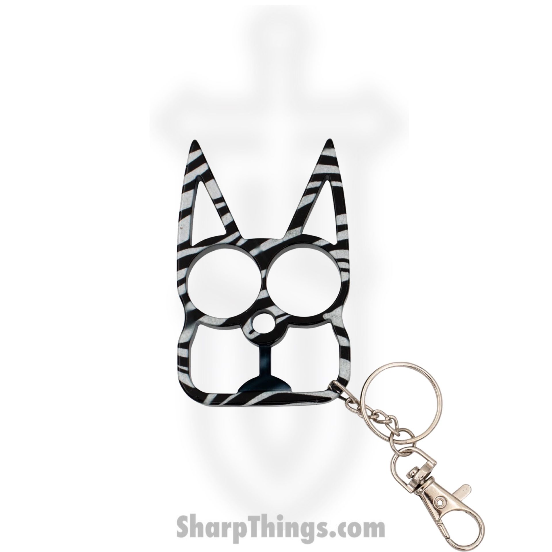 VOC - CT-009-ZEB - Cat Public Safety Keychain - Stainless Steel - Black and White Zebra Pattern