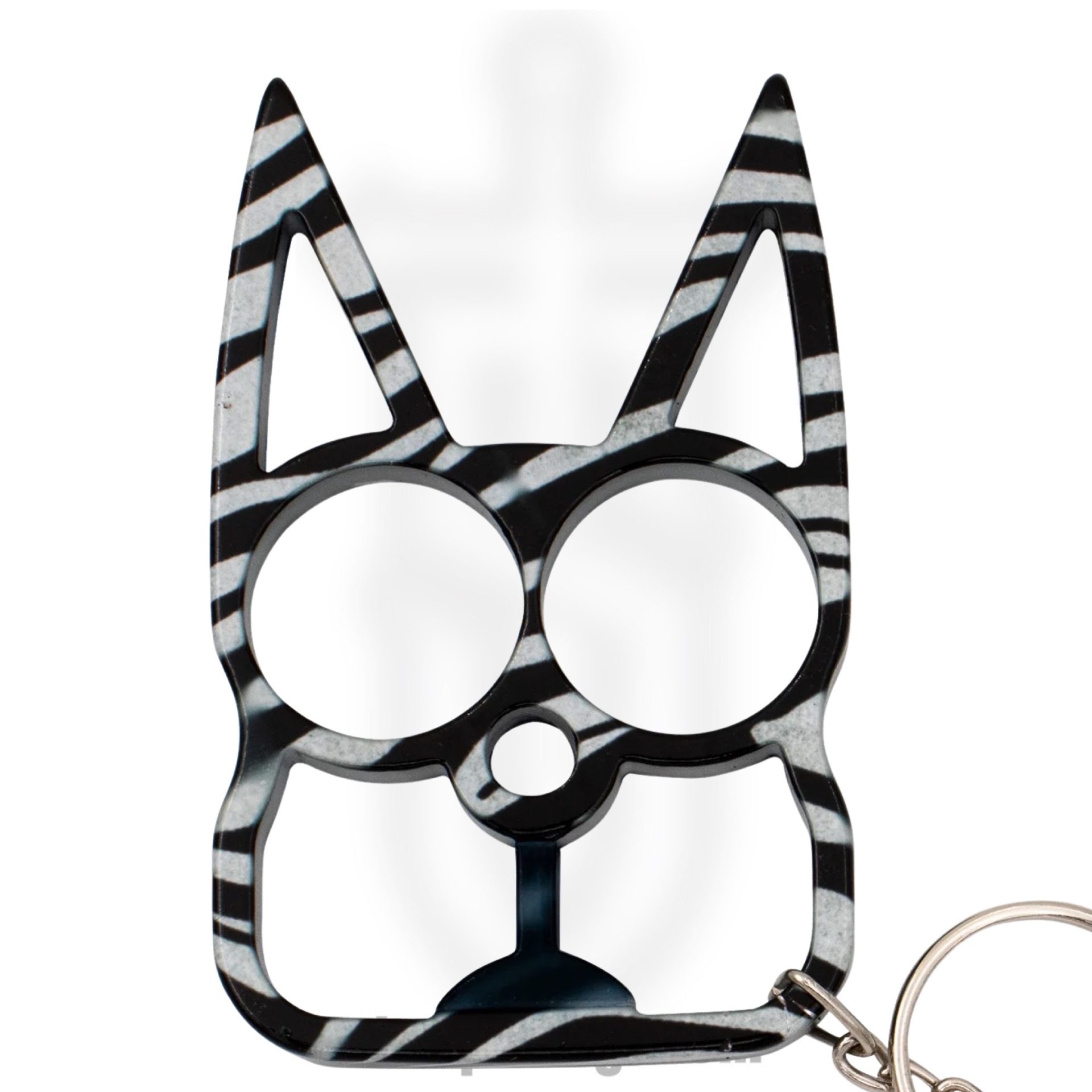 VOC - CT-009-ZEB - Cat Public Safety Keychain - Stainless Steel - Black and White Zebra Pattern - Image 4