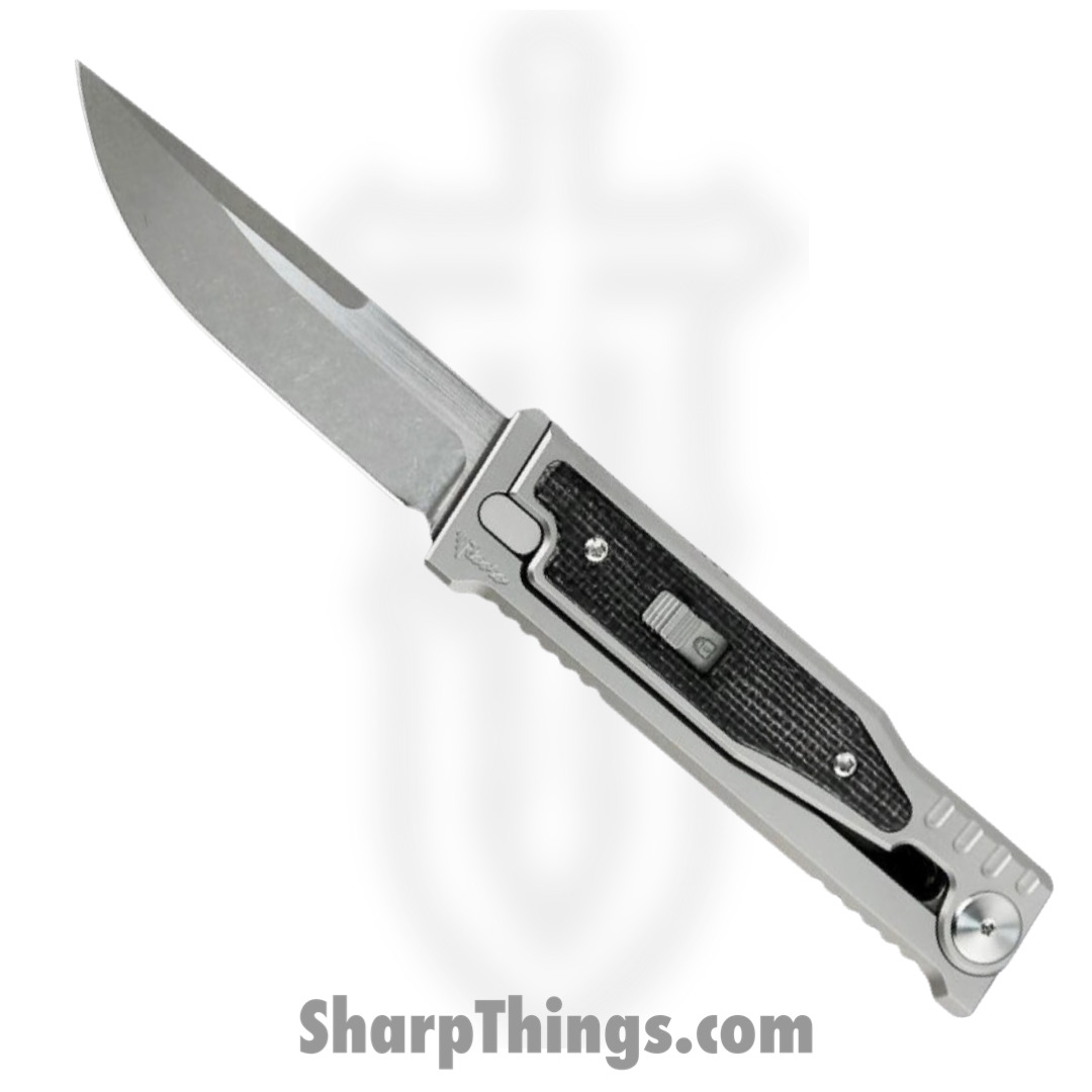 Reate Knives - EXOM-DPMIBK - EXO-M - OTF Gravity Knife - Satin Elmax Drop Point - Titanium w Micarta - Black